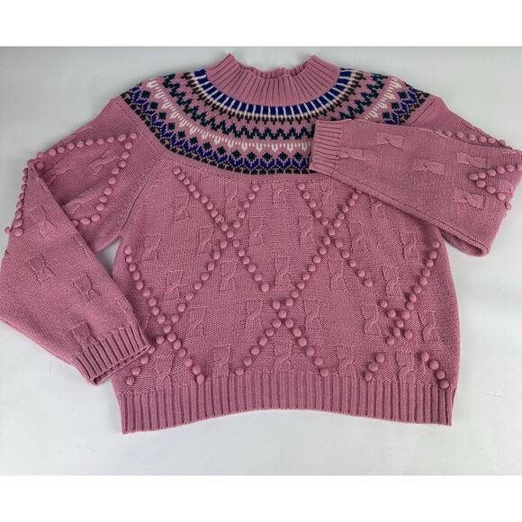 Vintage Cabin Creek Size Medium Fair Isle Crew Neck Sweater Pom Pom Sweater - Picture 10 of 16